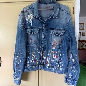 Calvin Klein Blue Denim Jacket with Colorful Splatter